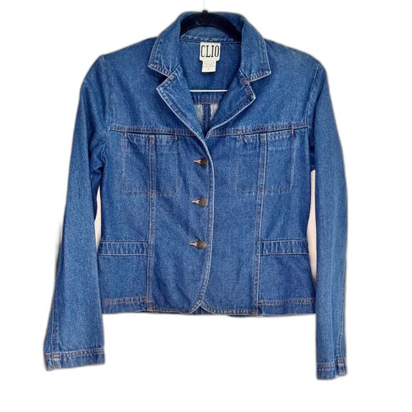 Clio Women’s Denim Blazer Jacket Size100% Cotton Tailored Casual Y2K Vintage - Picture 1 of 9